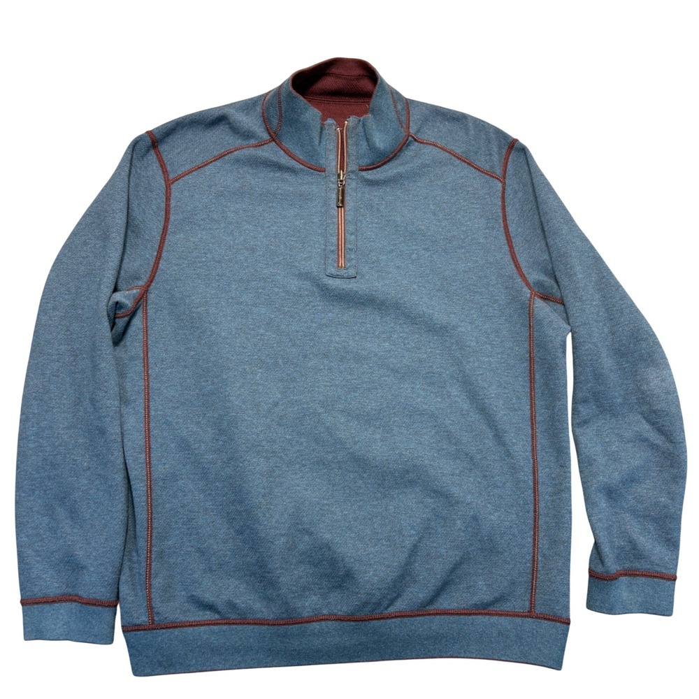 Tommy Bahama Reversible Quarter Zip Pullover Blue Burgundy Mens Large